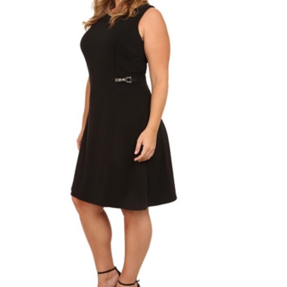 Size 12 Calvin Klein Black Midi Dress with Side Buckles